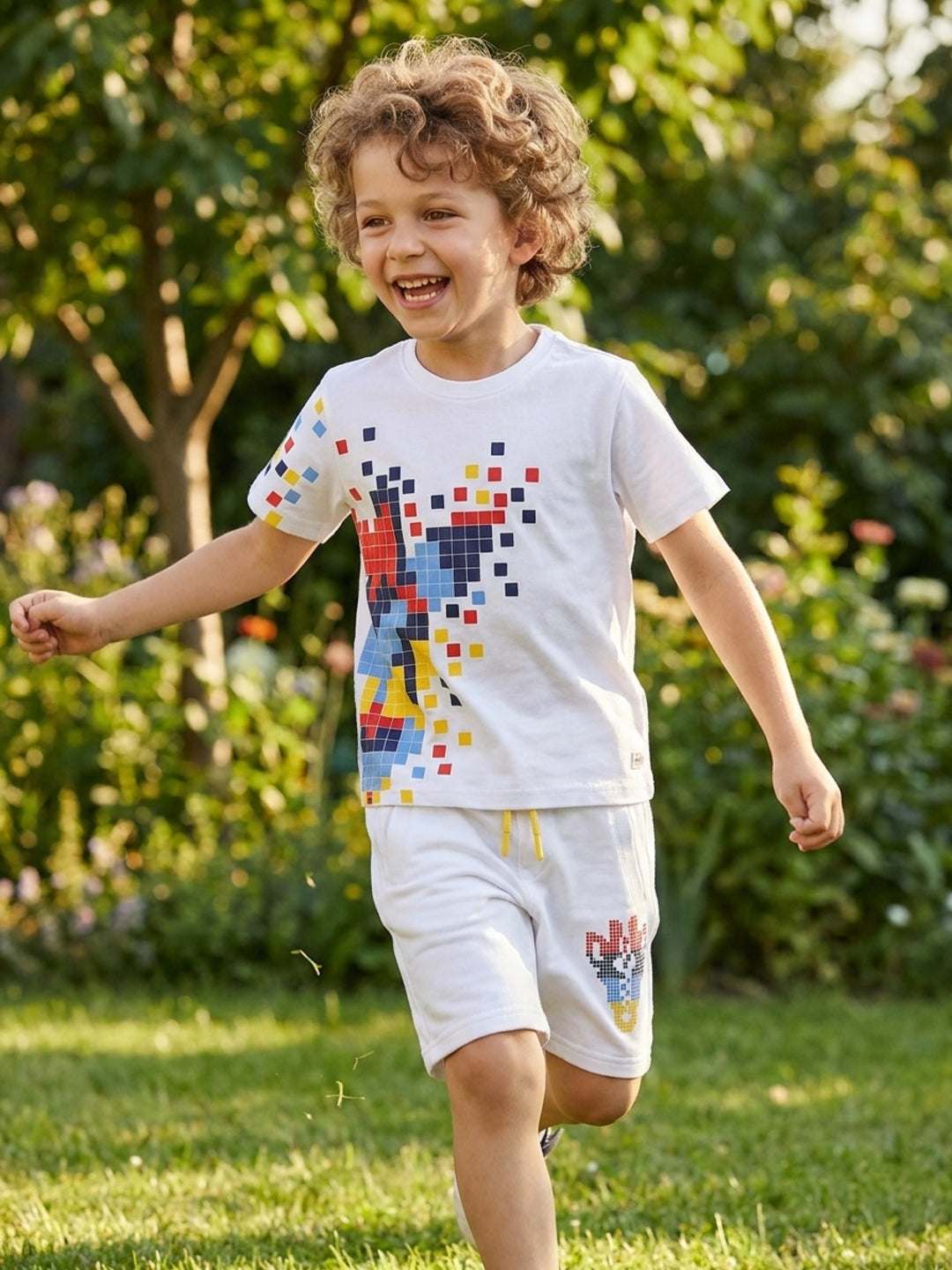 Blue Giraffe Kids White Printed Crew Neck Tshirt