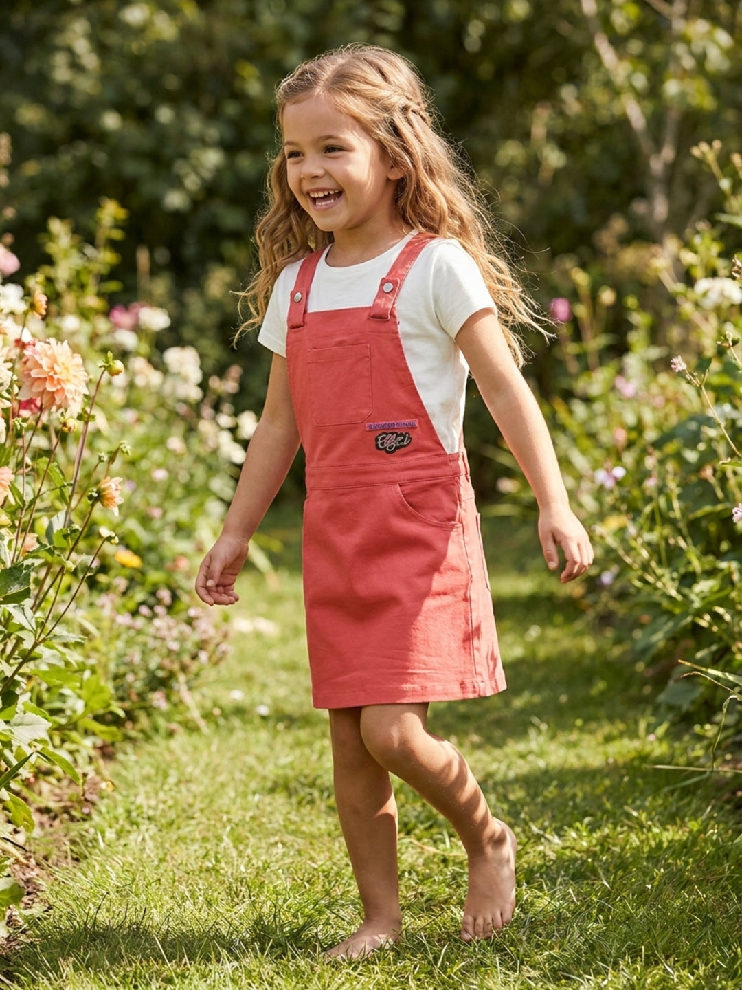 Elle Kids Girls Coral Solid Square Neck Dress