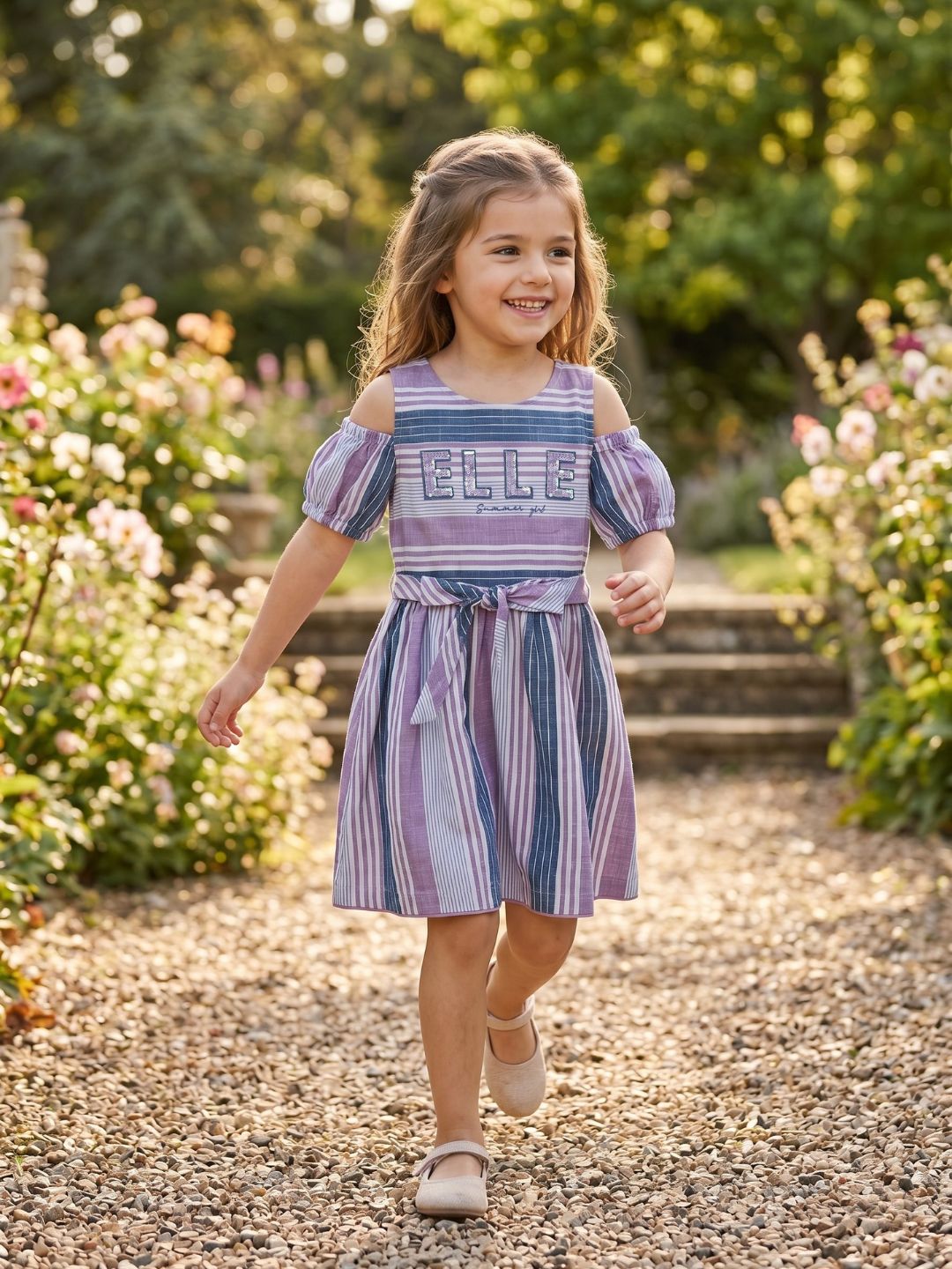 Elle Kids Girls Multi Round Neck Jacquard Dress