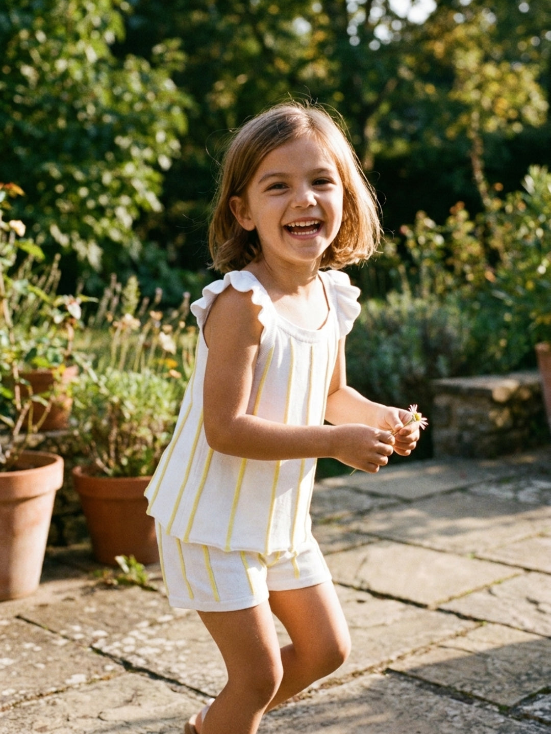 Elle Girls Yellow Checked Round Neck Short Sleeves Top