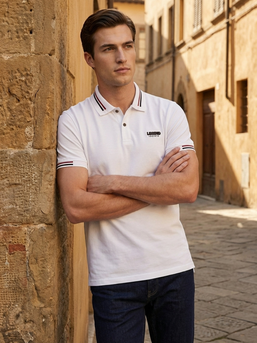 Iconic Men White Solid Regular Fit Pure Cotton Polo T-Shirt