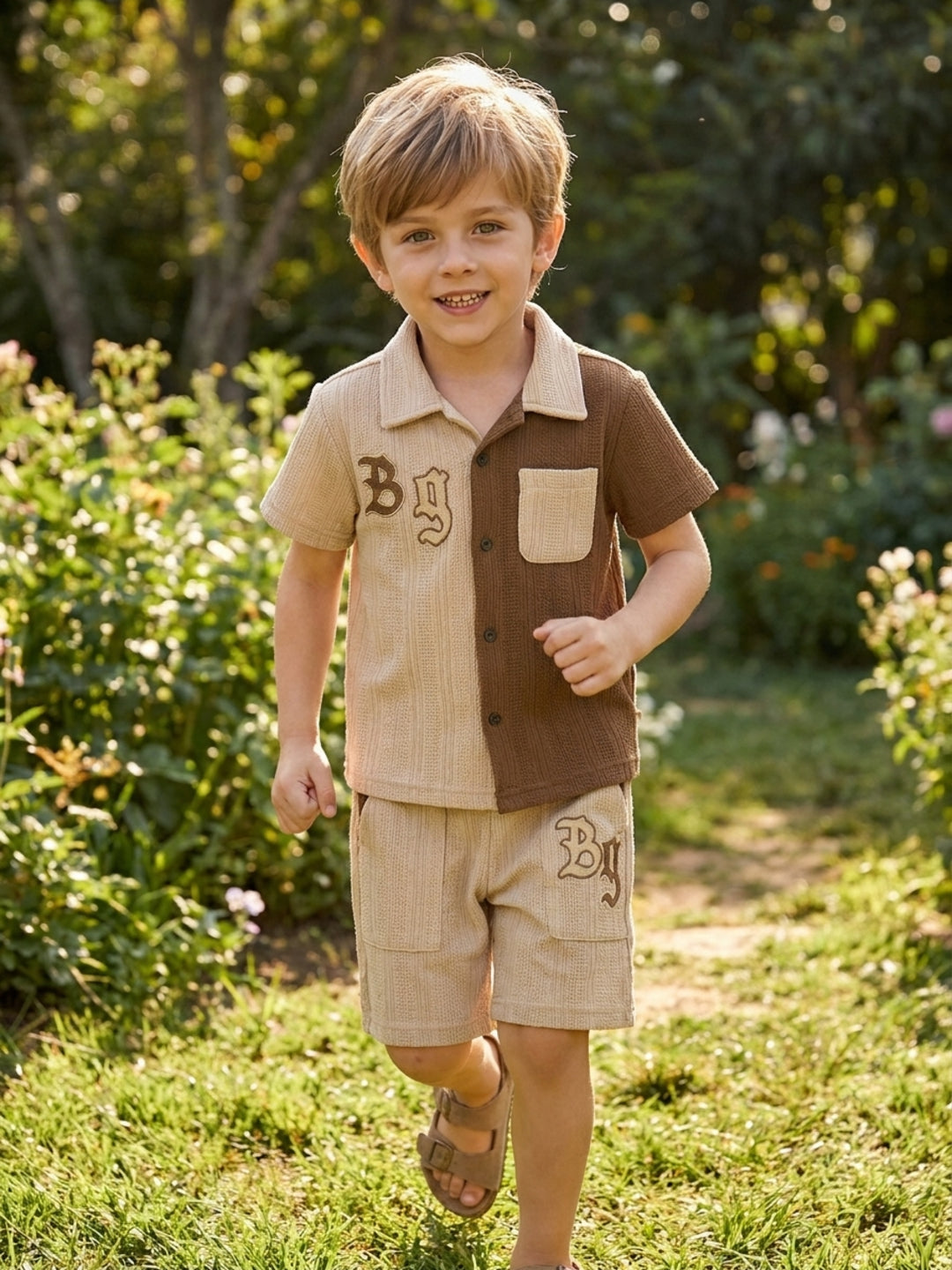 Blue Giraffe Boys Multi Textured Flat Collar Shirt