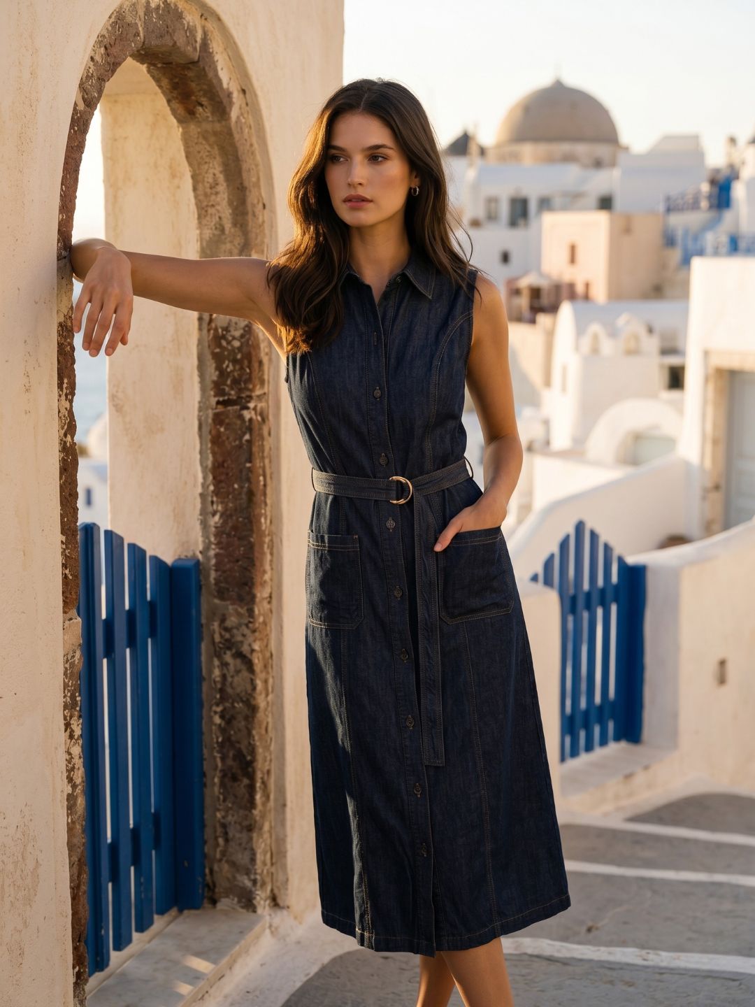 Elle Women Blue Solid Fit & Flared Dress