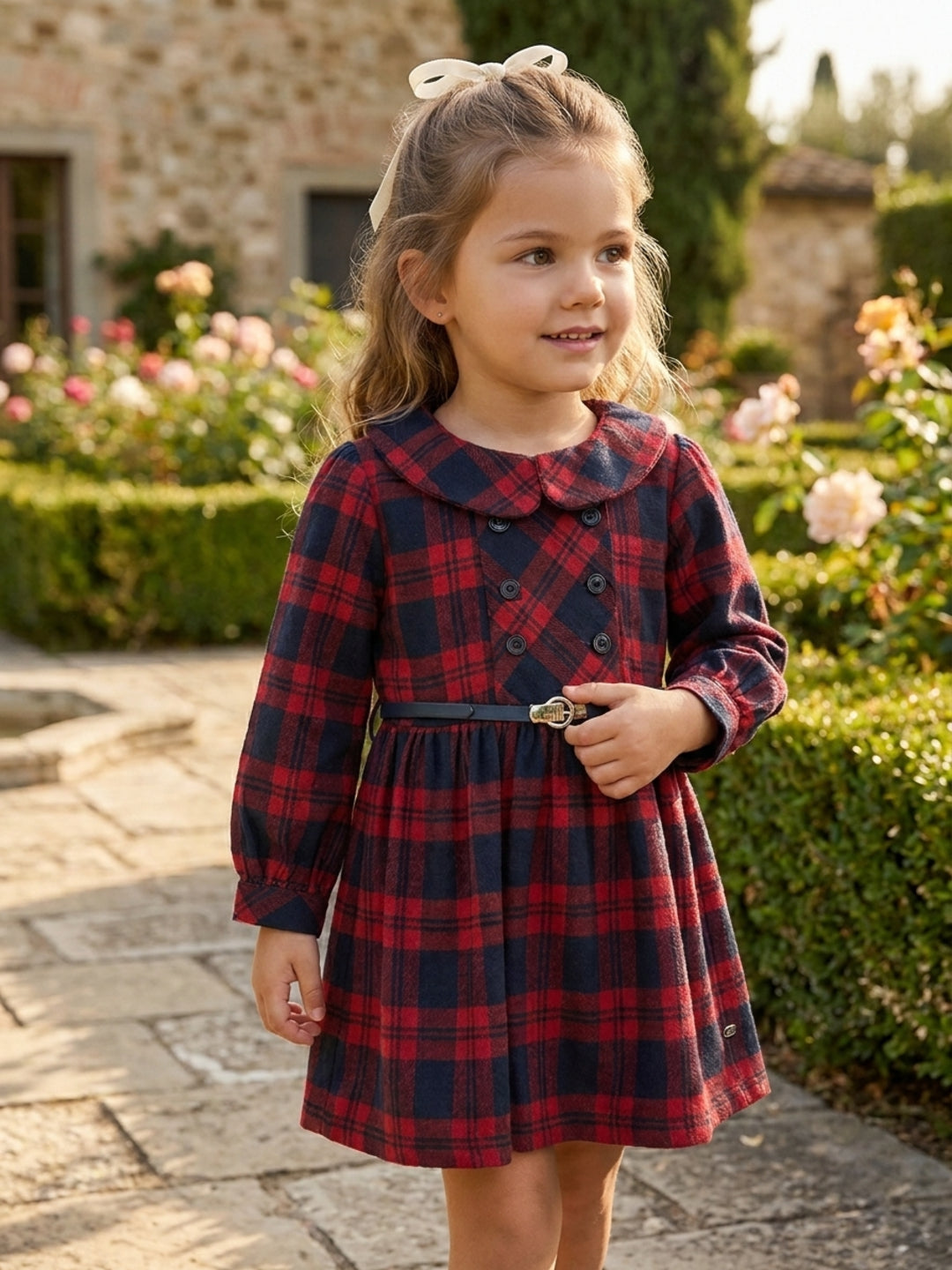 Elle Kids Multi Checks Round Neck Dress