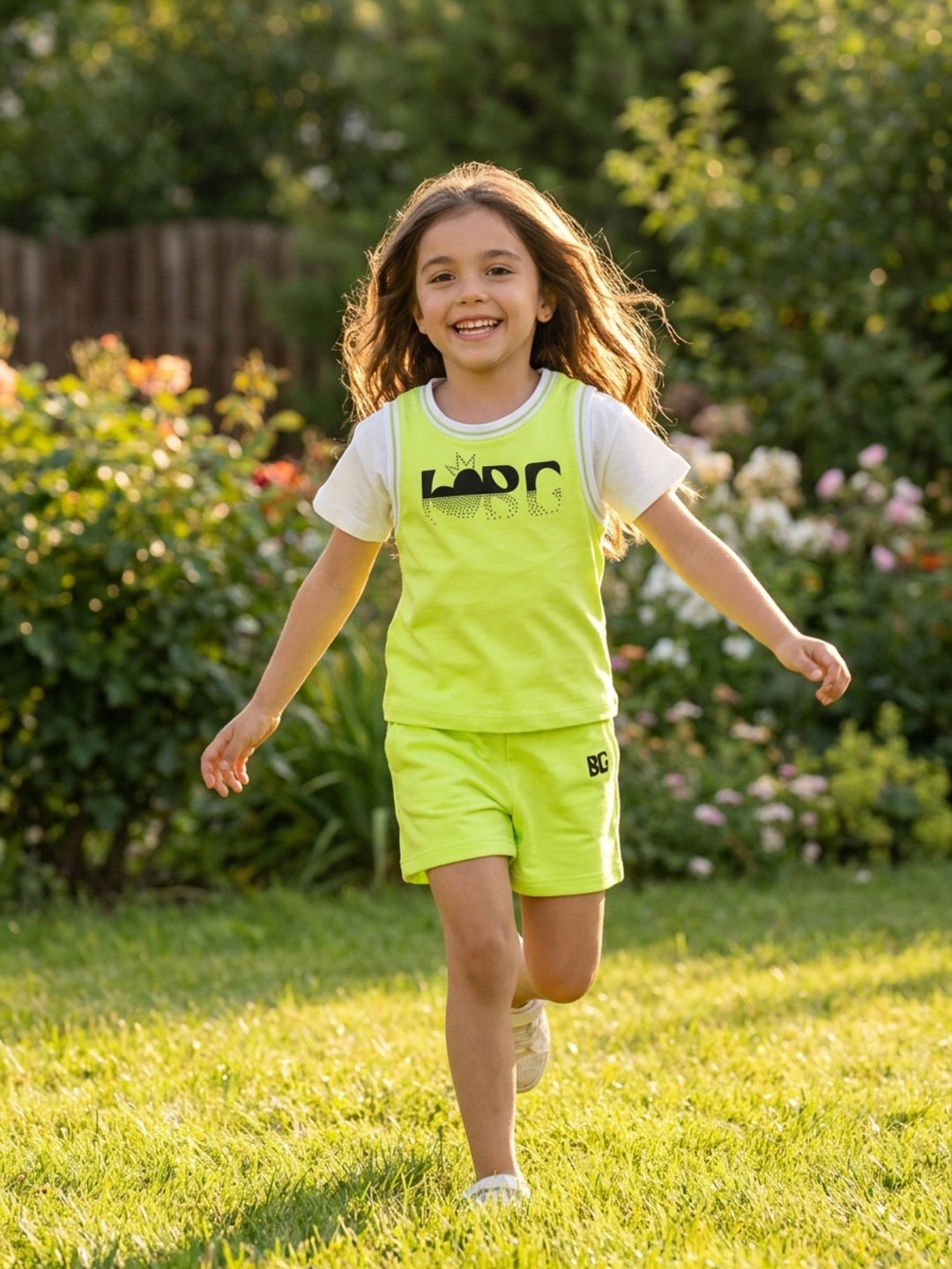 Blue Giraffe Girls Green Solid Regular Fit Shorts