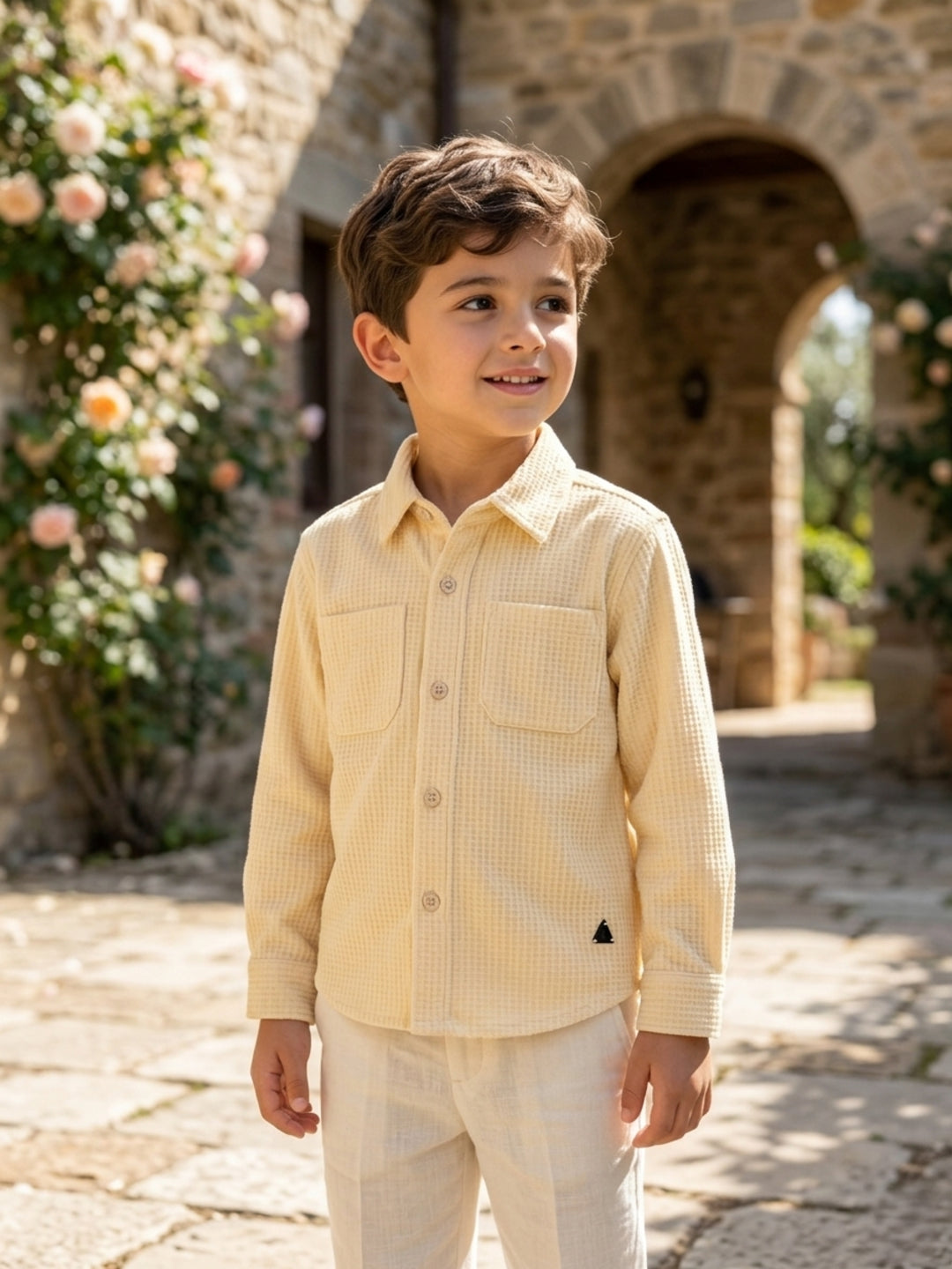 BLUE GIRAFFE Boys Cream Woven Shirt