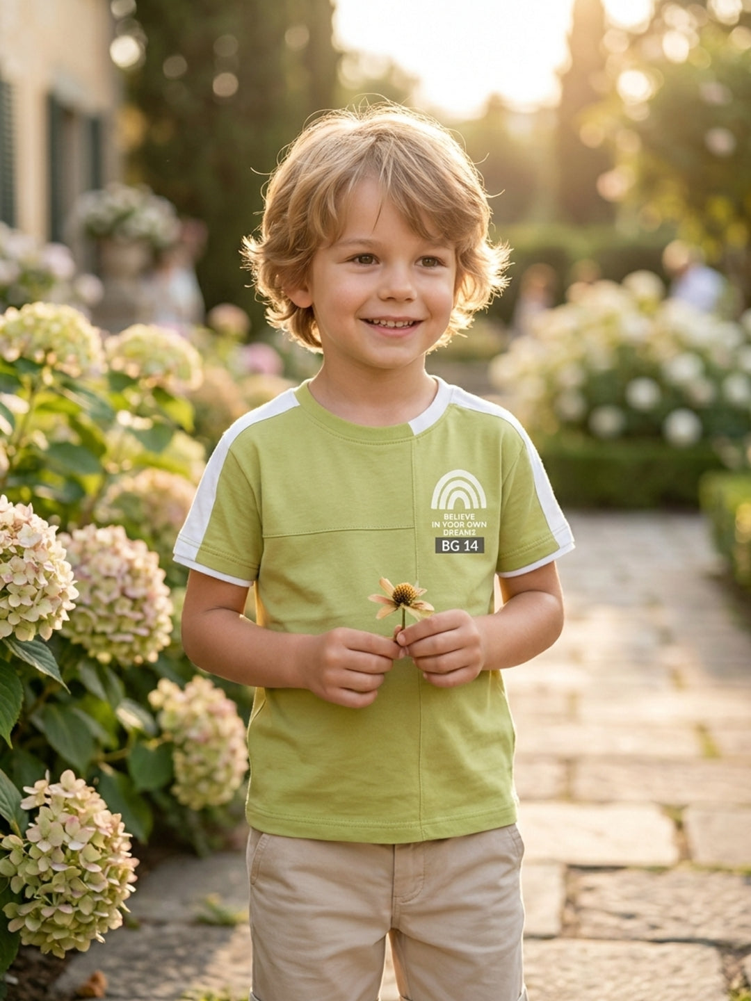 Blue Giraffe Boys Green Solid Tshirt