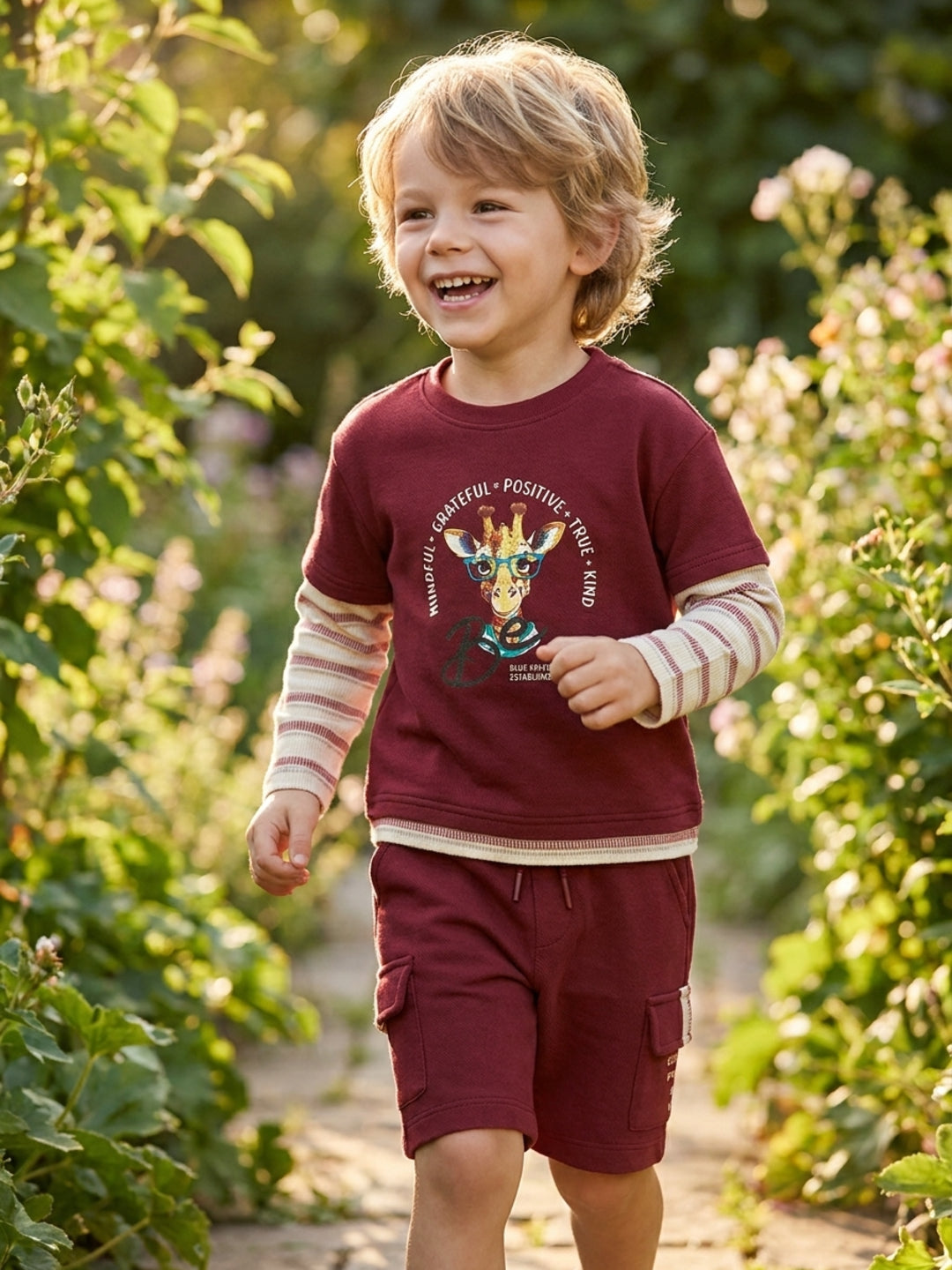 Blue Giraffe Boys Red Solid Tshirt