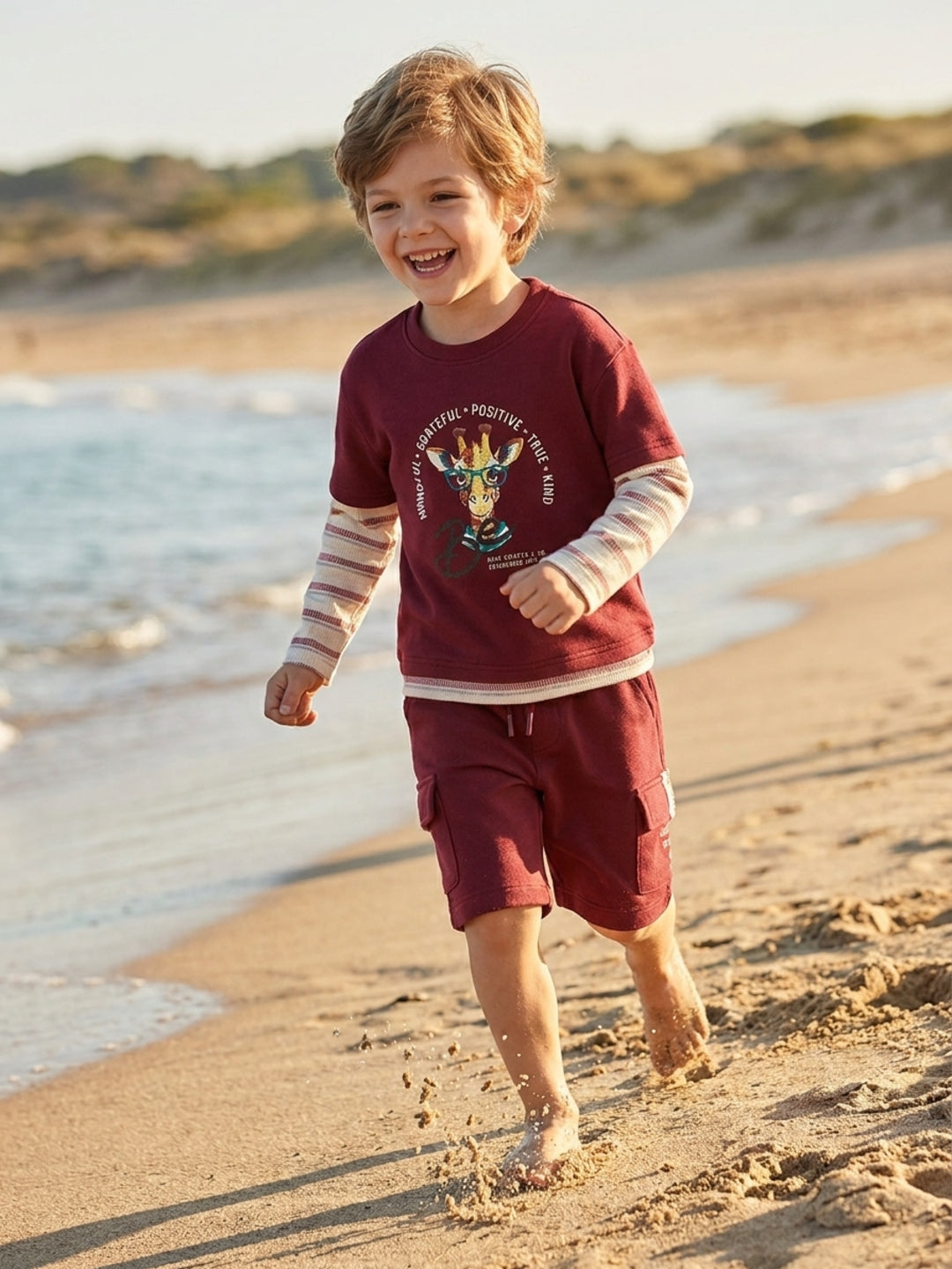 Blue Giraffe Boys Red Regular Fit Solid Shorts
