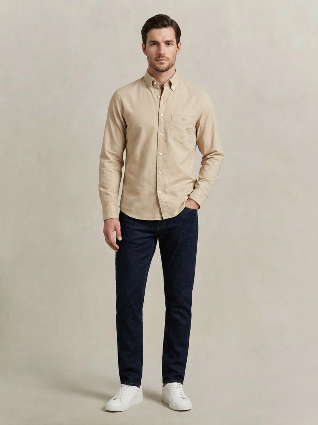 Gant Beige Cotton Solid Men Shirt