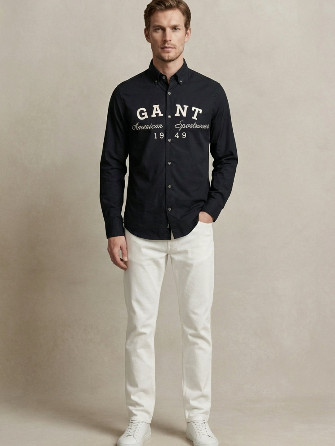Gant Men Black Printed Regular Fit Pure Cotton Shirt