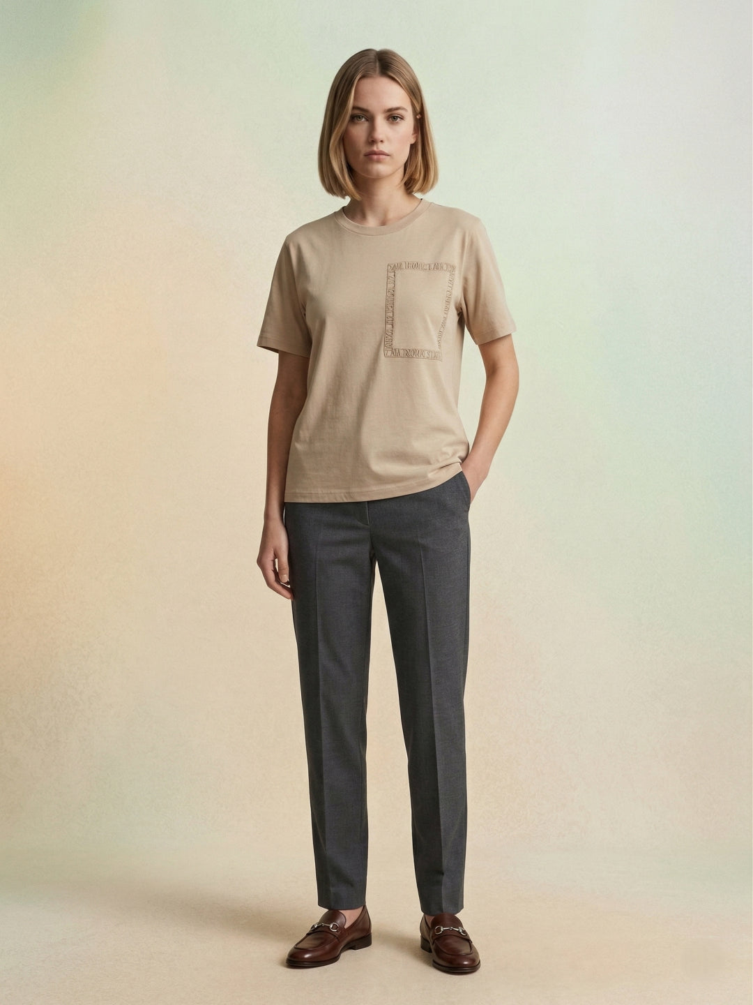 Iconic Women Beige Solid Loose Fit Pure Cotton T-Shirt