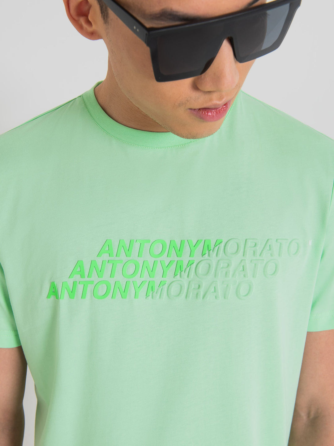 Antony Morato Men Green Solid Round Neck Short Sleeves Tshirt