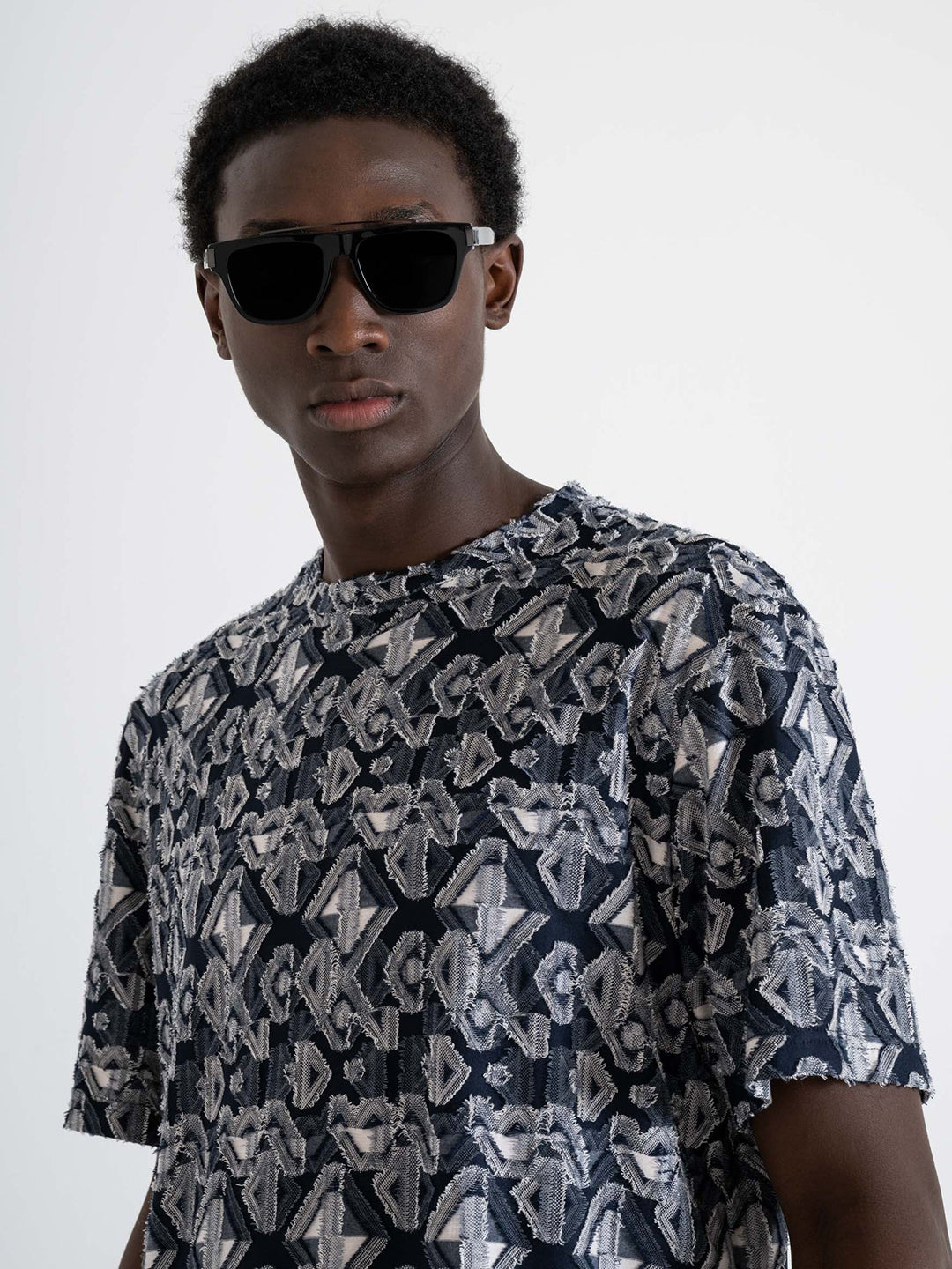 Antony Morato Men Blue Self-Design Round Neck Short Sleeves Tshirt