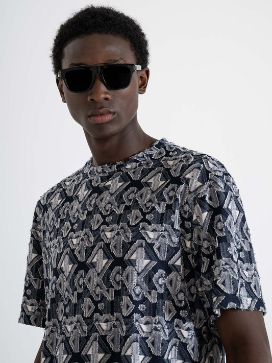 Antony Morato Men Blue Self-Design Round Neck Short Sleeves Tshirt