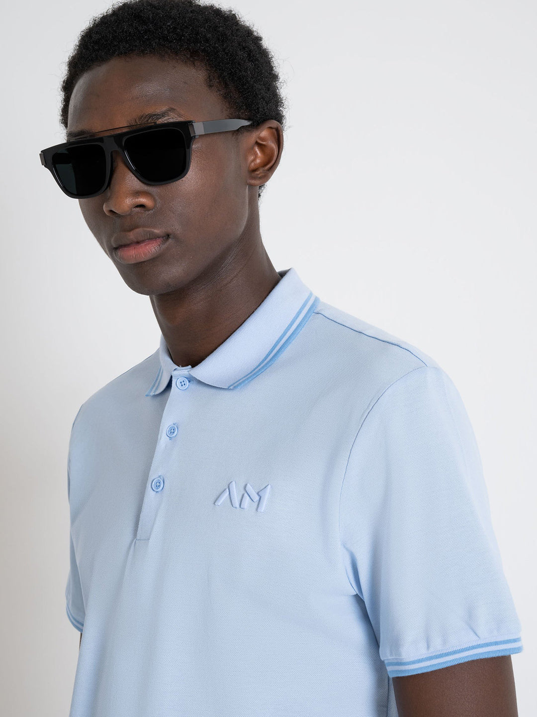 Antony Morato Men Blue Solid Polo Collar Short Sleeves Tshirt