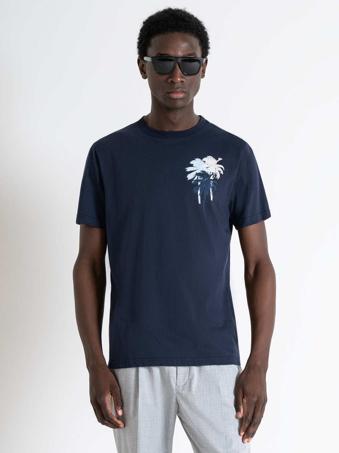 Antony Morato Men Blue Printed Round Neck Short Sleeves Tshirt