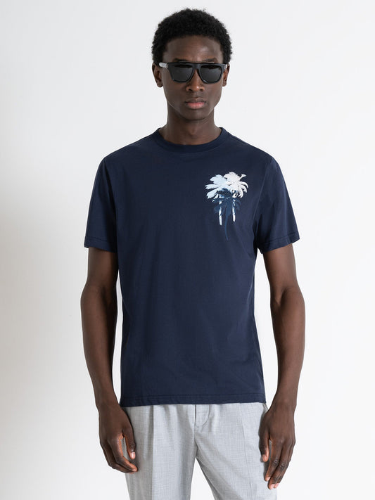 Antony Morato Men Blue Printed Round Neck Short Sleeves Tshirt