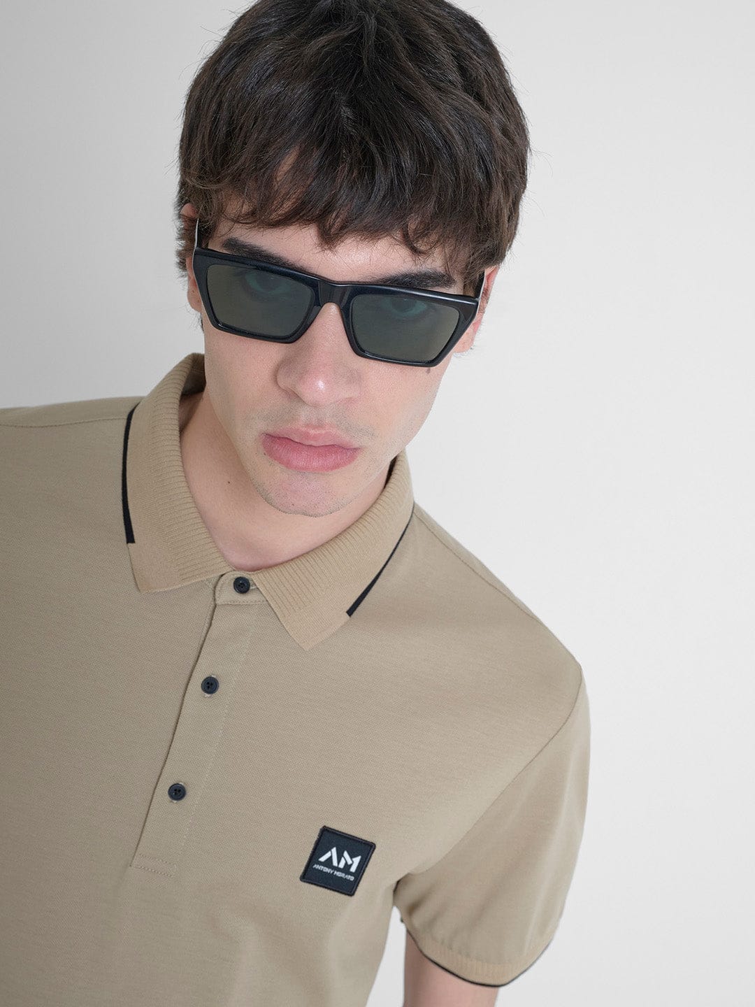 Antony Morato Men Beige Solid Polo Tshirt