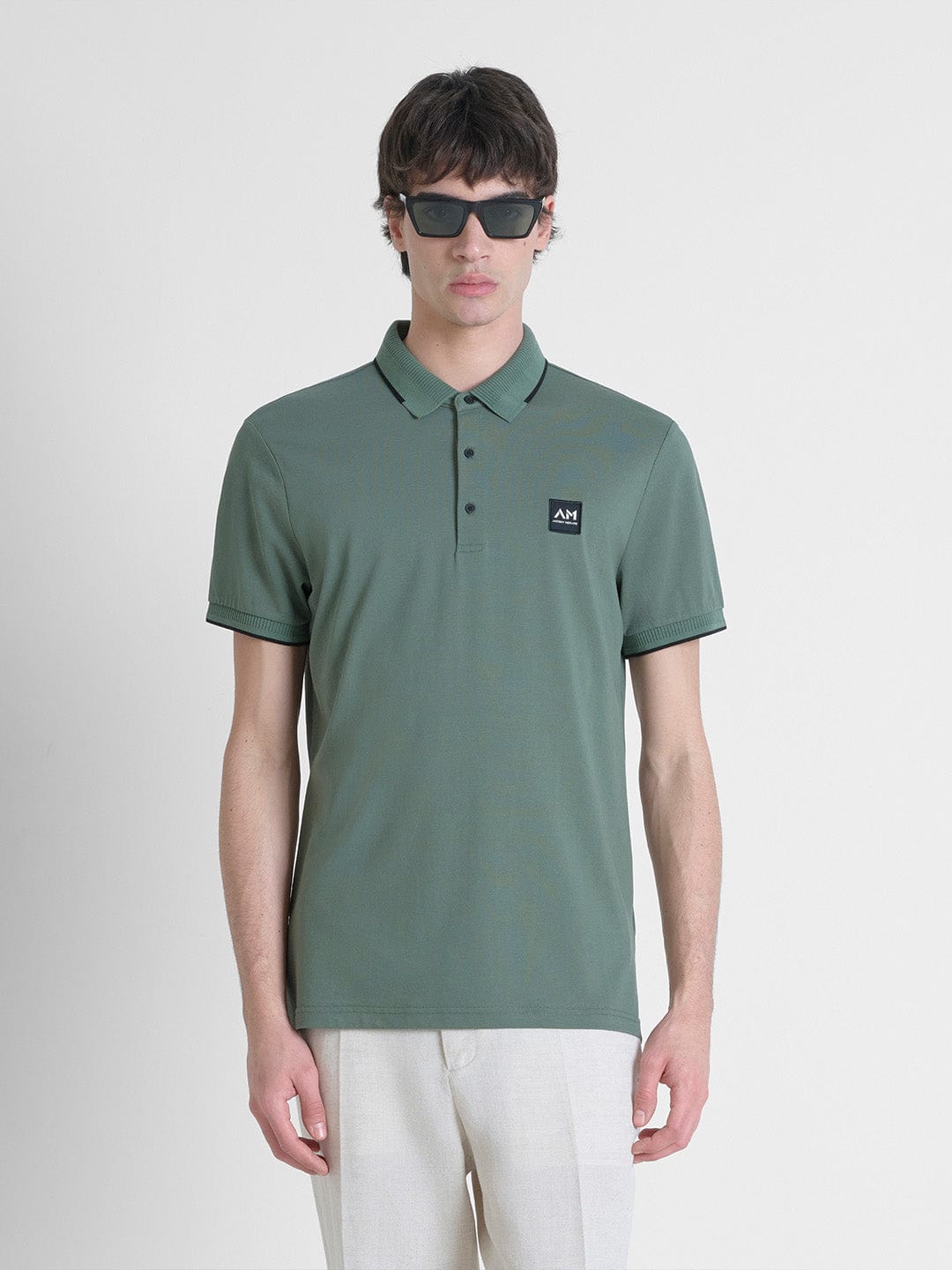 Antony Morato Men Green Solid Polo Tshirt