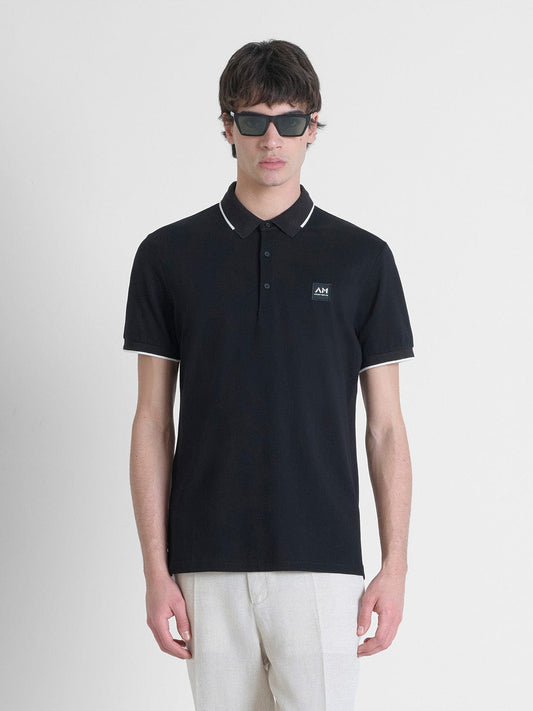 Antony Morato Men Black Solid Polo Tshirt
