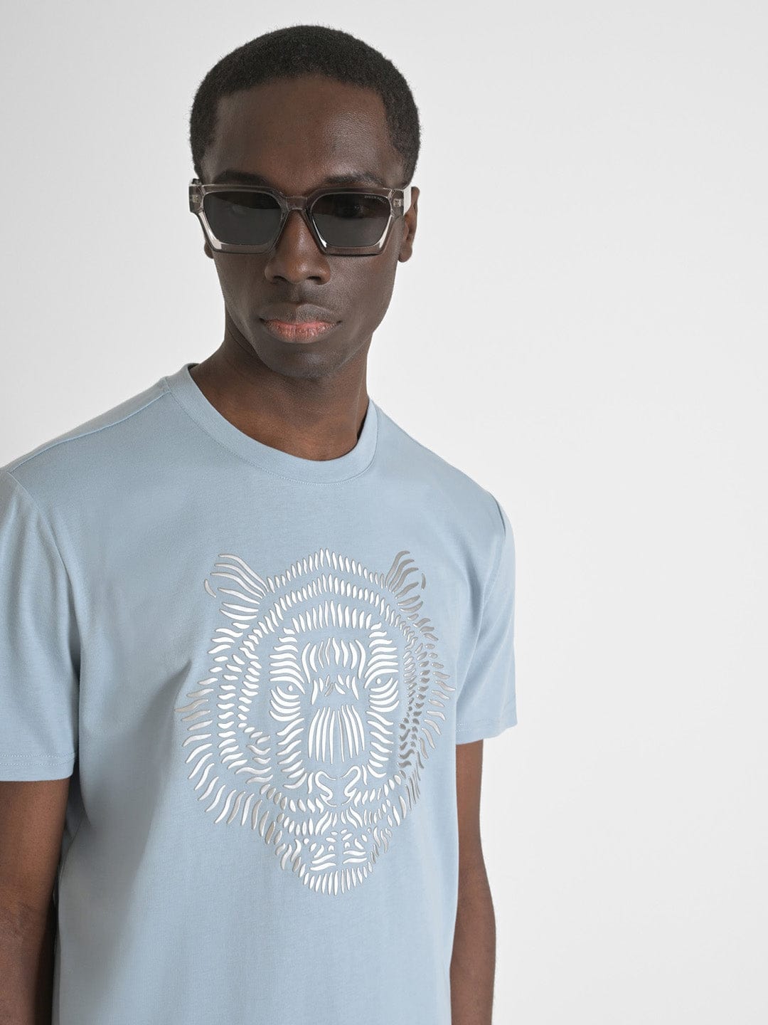 Antony Morato Men Blue Placement Print Round Neck Tshirt