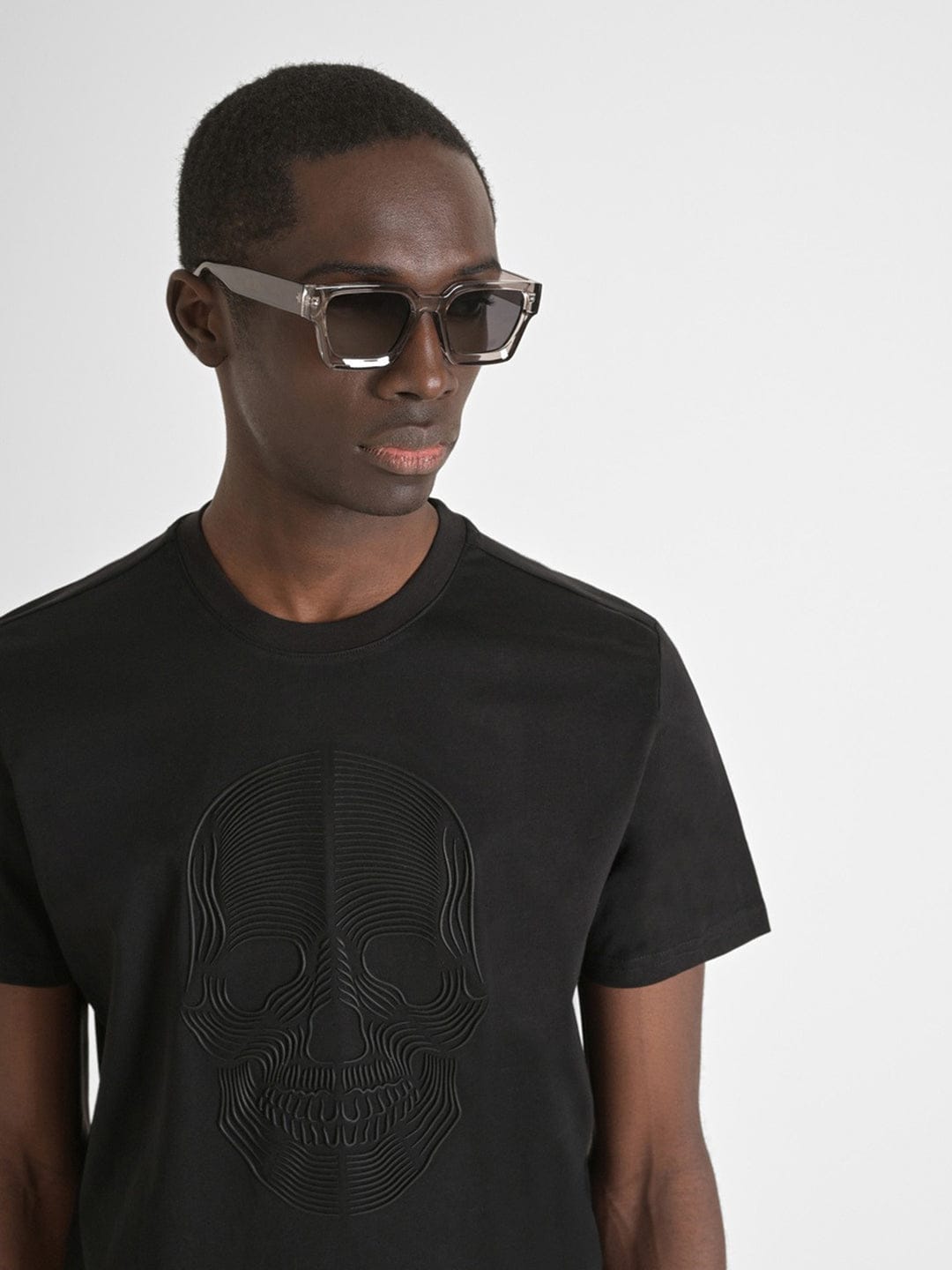 Antony Morato Men Black Placement Print Round Neck TShirt