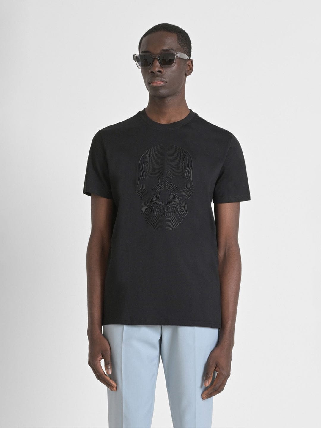 Antony Morato Men Black Placement Print Round Neck TShirt