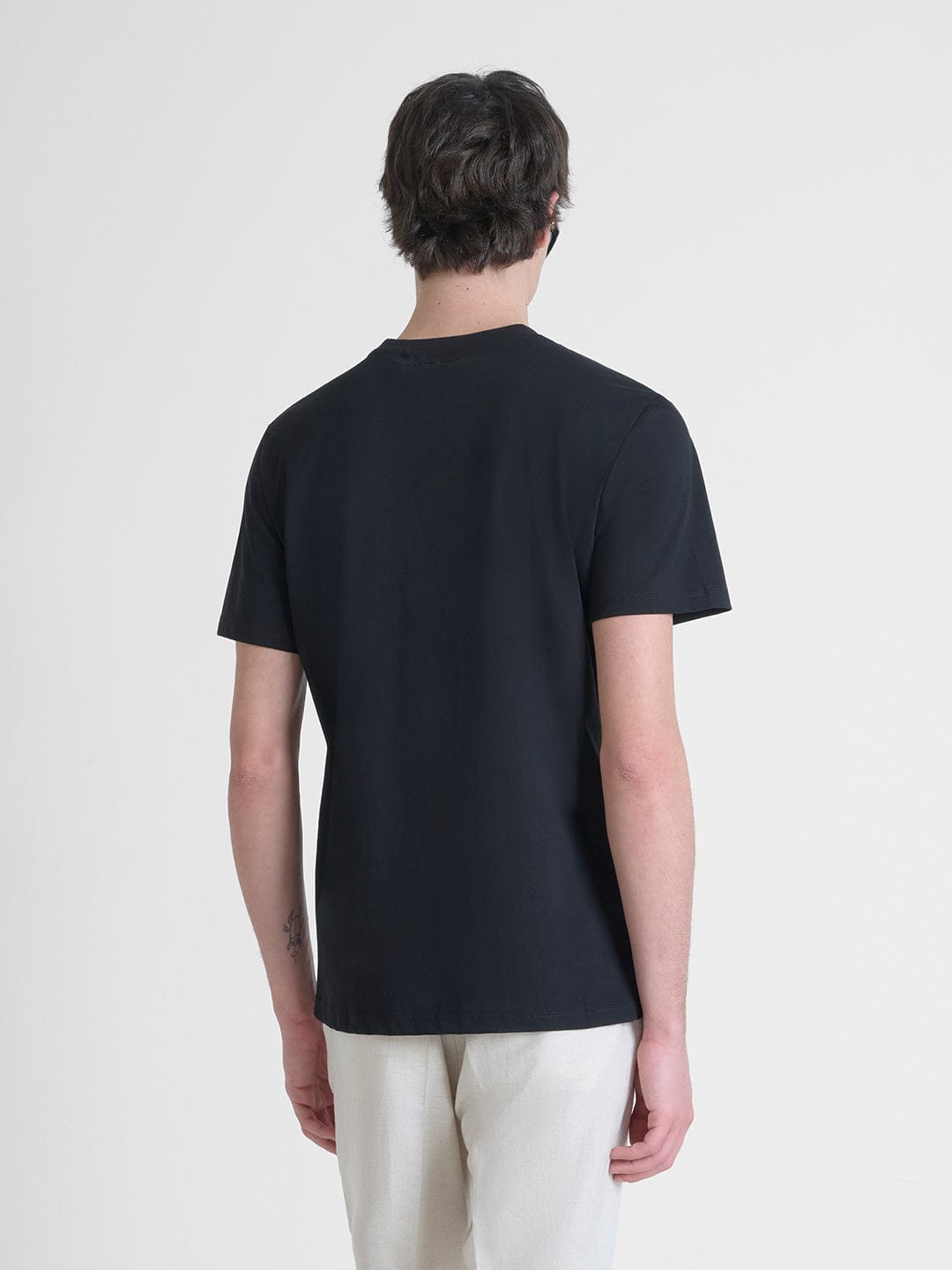 Antony Morato Men Black Placement Print Round Neck Tshirt