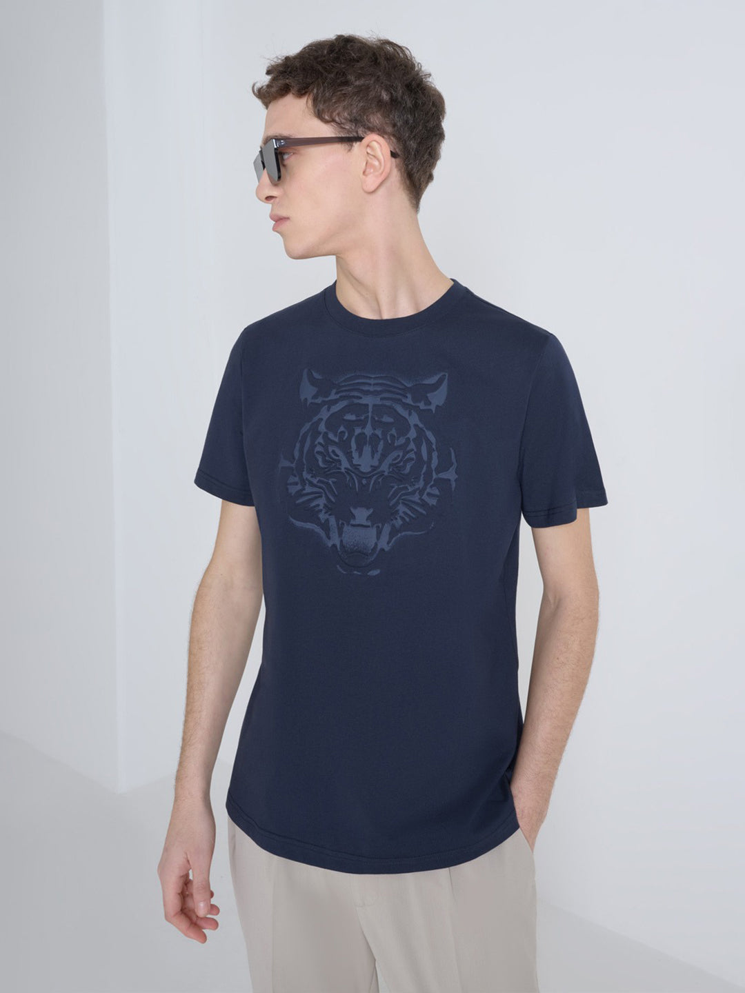 Antony Morato Men Blue Placement Print Round Neck TShirt