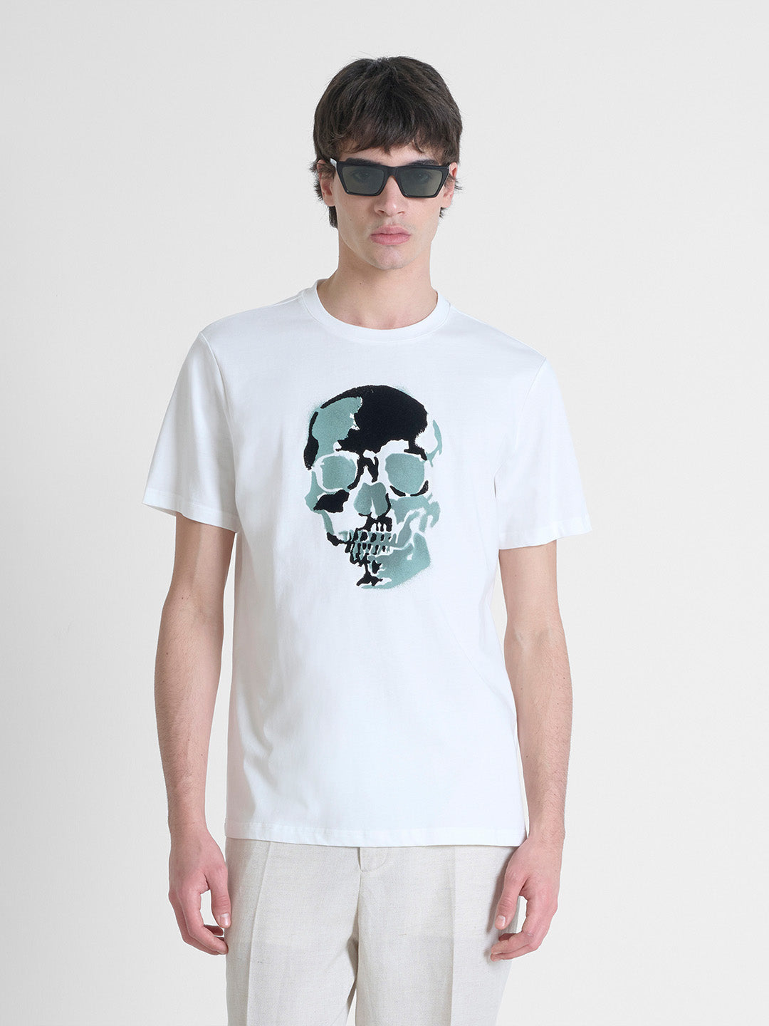 Antony Morato Men Cream Placement Print Round Neck Tshirt