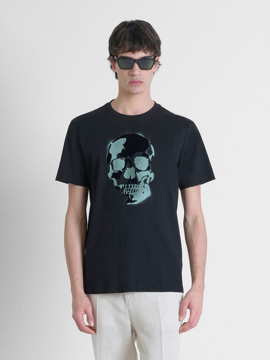 Antony Morato Men Black Placement Print Round Neck Tshirt