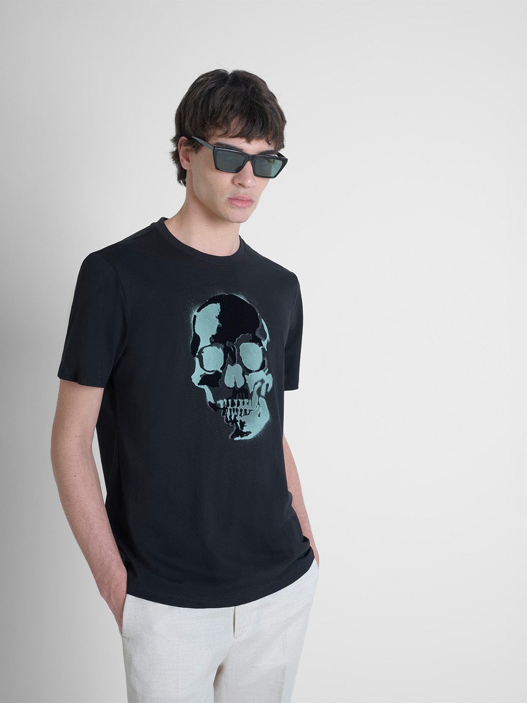 Antony Morato Men Black Placement Print Round Neck Tshirt