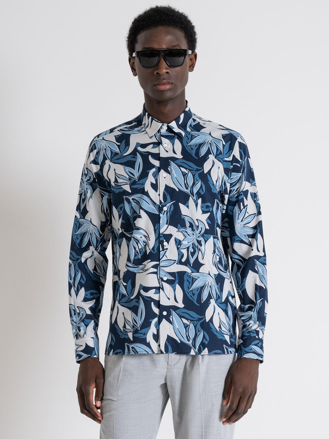 Antony Morato Men Blue Printed Spread Collar Full Sleeves Shirt