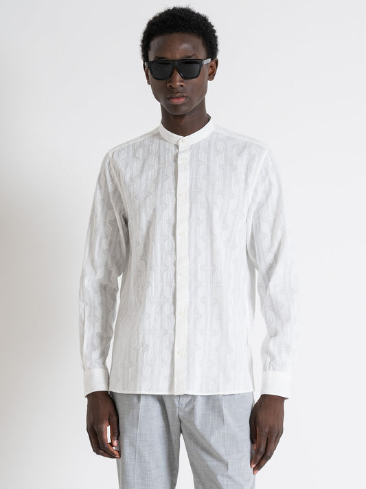 Antony Morato Men Off White Solid Band Collar Full Sleeves Shirt