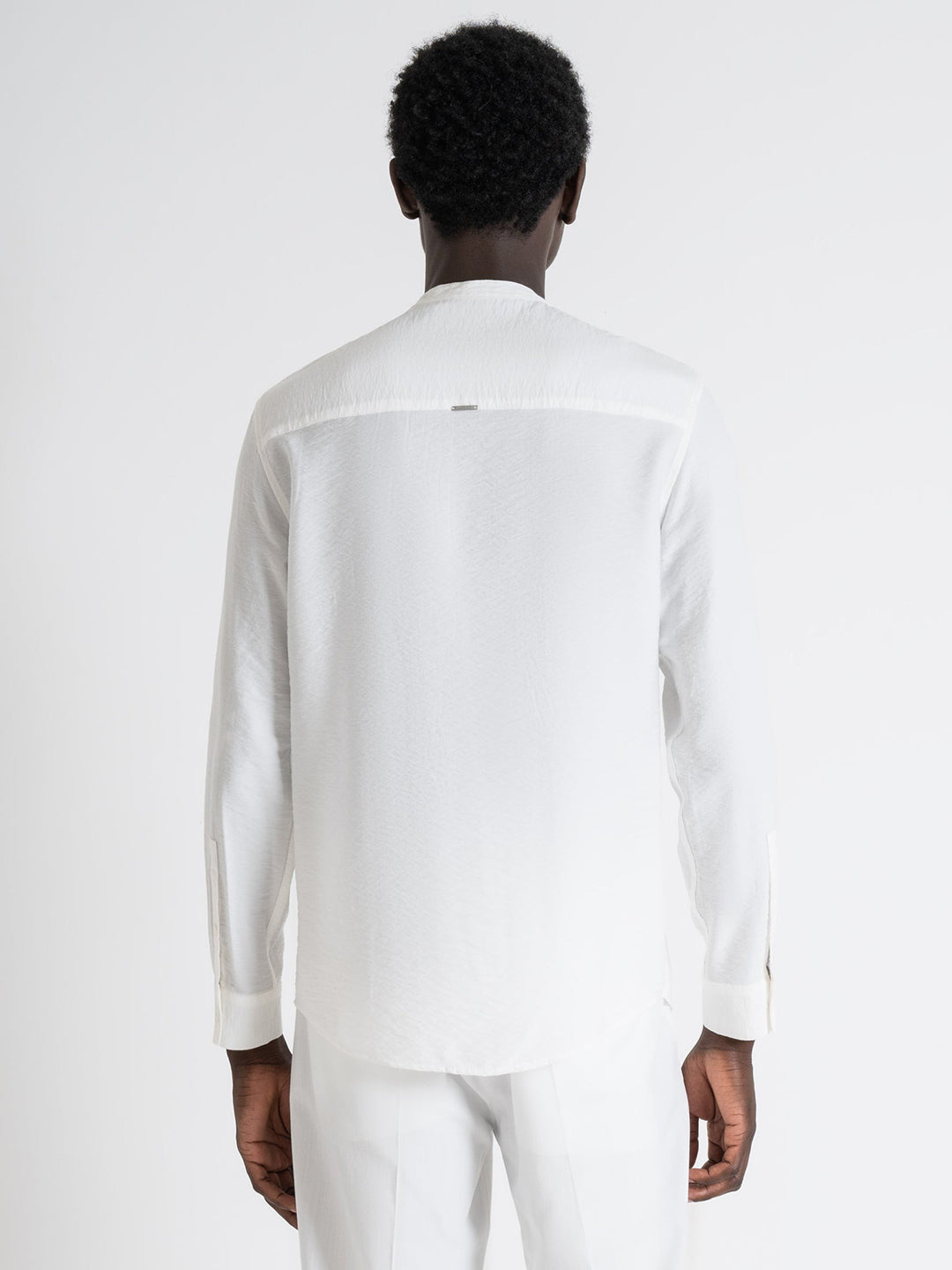 Antony Morato Men Off White Solid Band Collar Full Sleeves Shirt