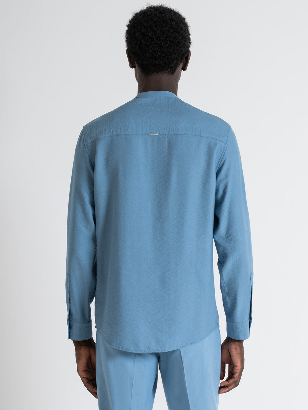 Antony Morato Men Blue Solid Band Collar Full Sleeves Shirt