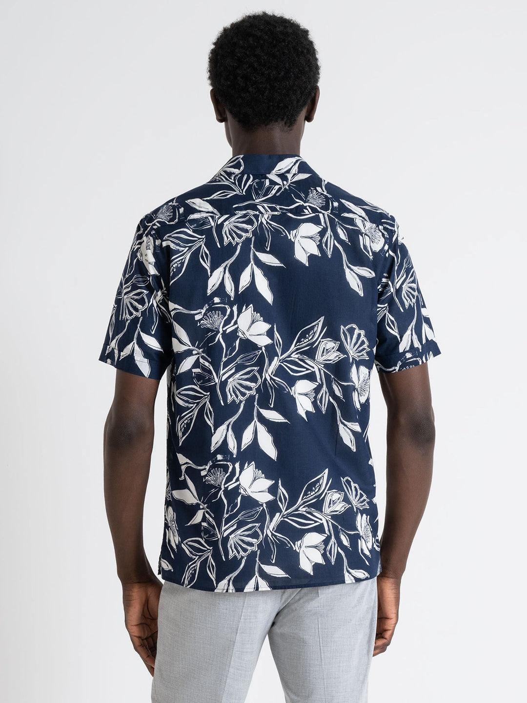 Antony Morato Men Blue Printed Cuban Collar Short Sleeves Shirt