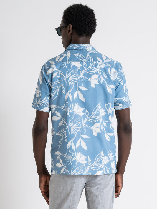 Antony Morato Men Blue Printed Cuban Collar Short Sleeves Shirt