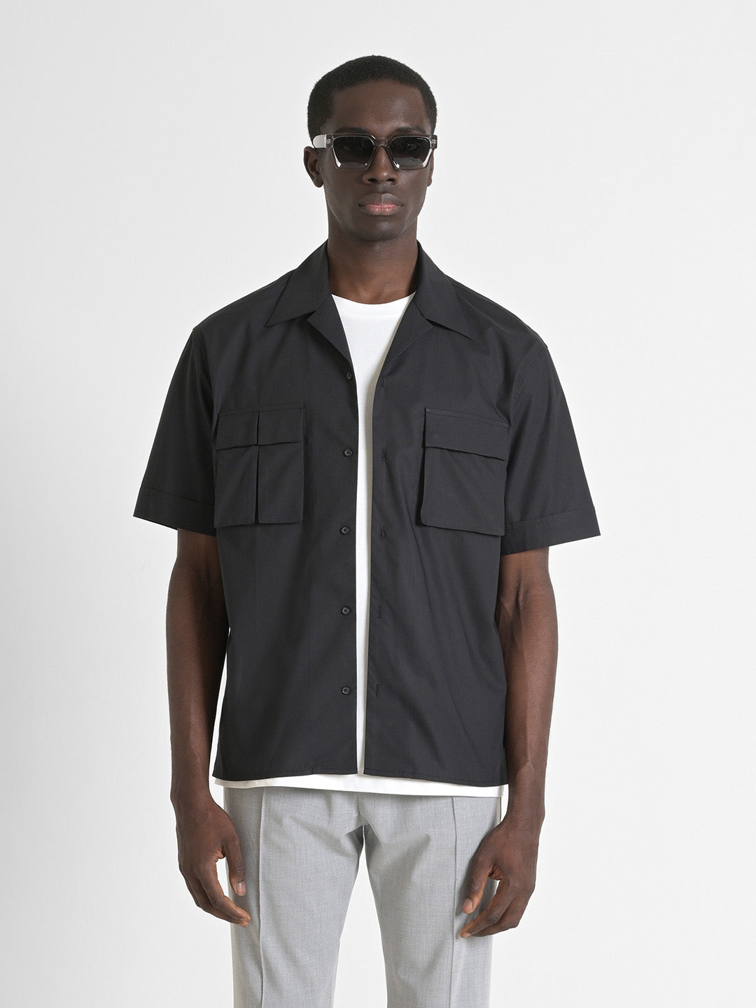 Antony Morato Men Black Solid Shirt Collar Shirt