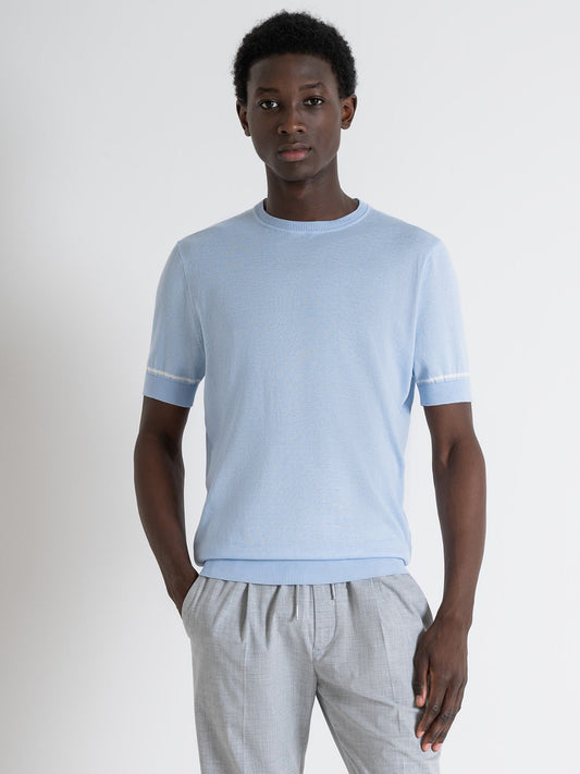 Antony Morato Men Blue Solid Round Neck Short Sleeves Tshirt