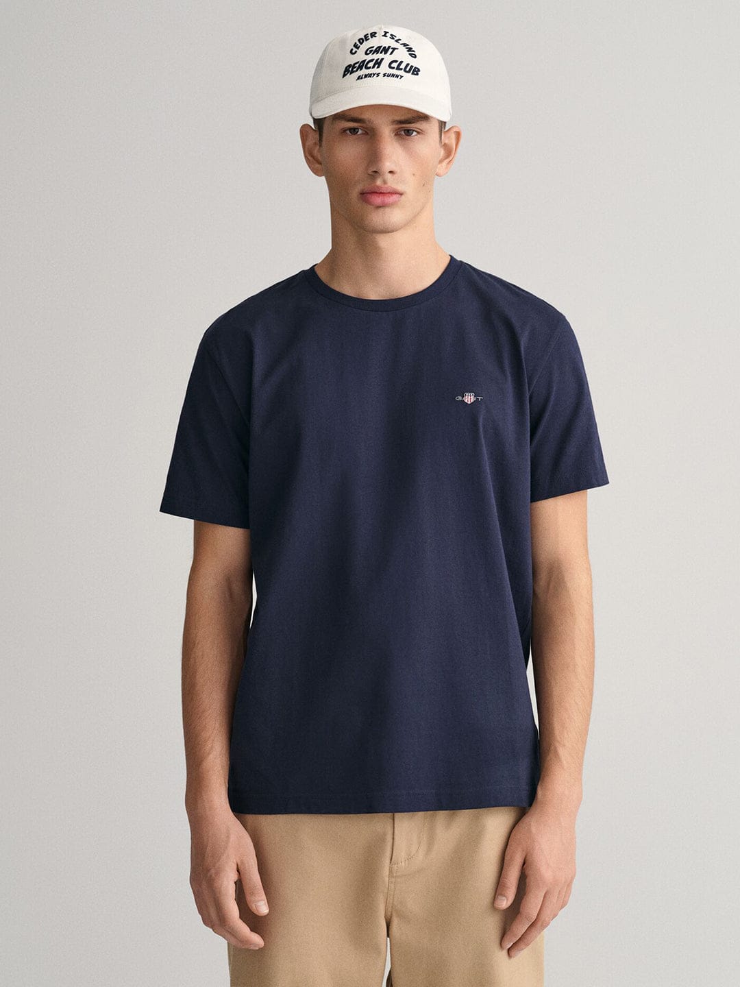 Gant Men Blue Solid Crew Neck Tshirt