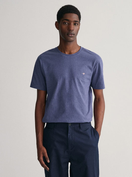 Gant Men Blue Solid Crew Neck Tshirt
