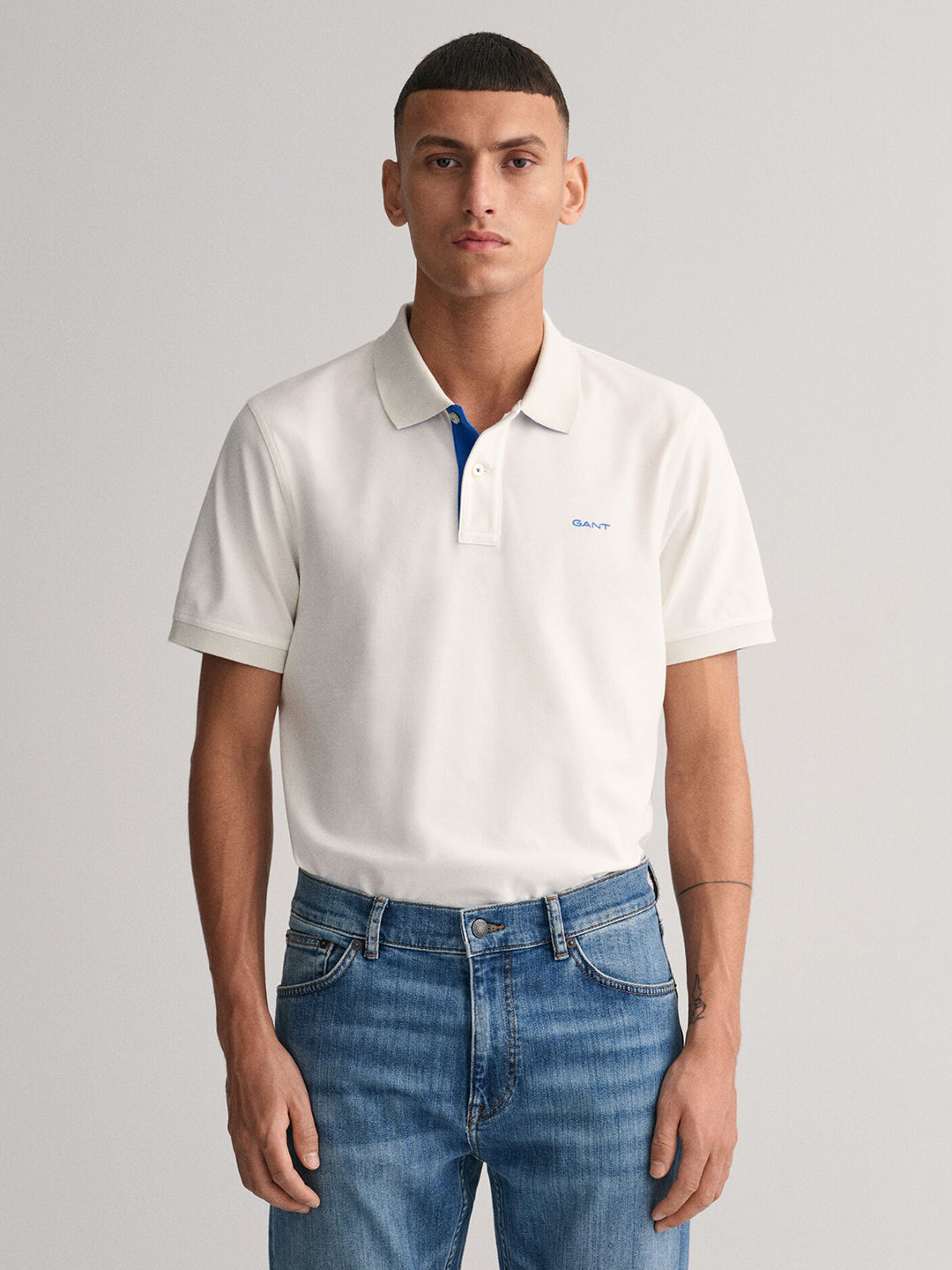 Gant Men White Solid Polo Tshirt