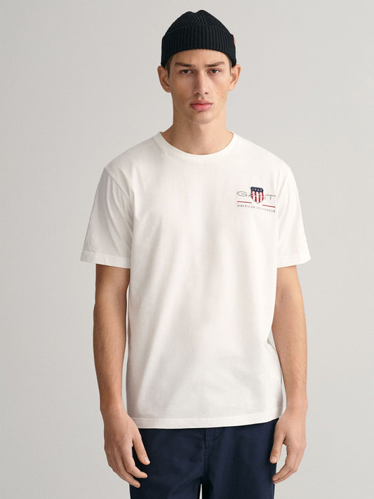 Gant Men White Solid Crew Neck Tshirt