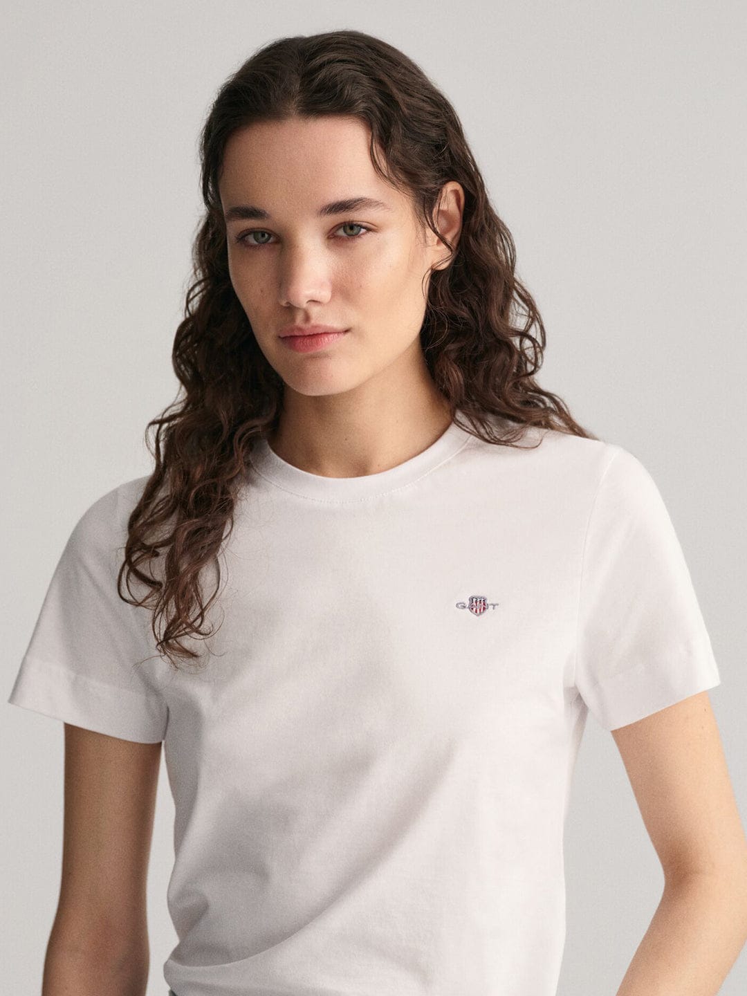 Gant Women White Solid Crew Neck Tshirt