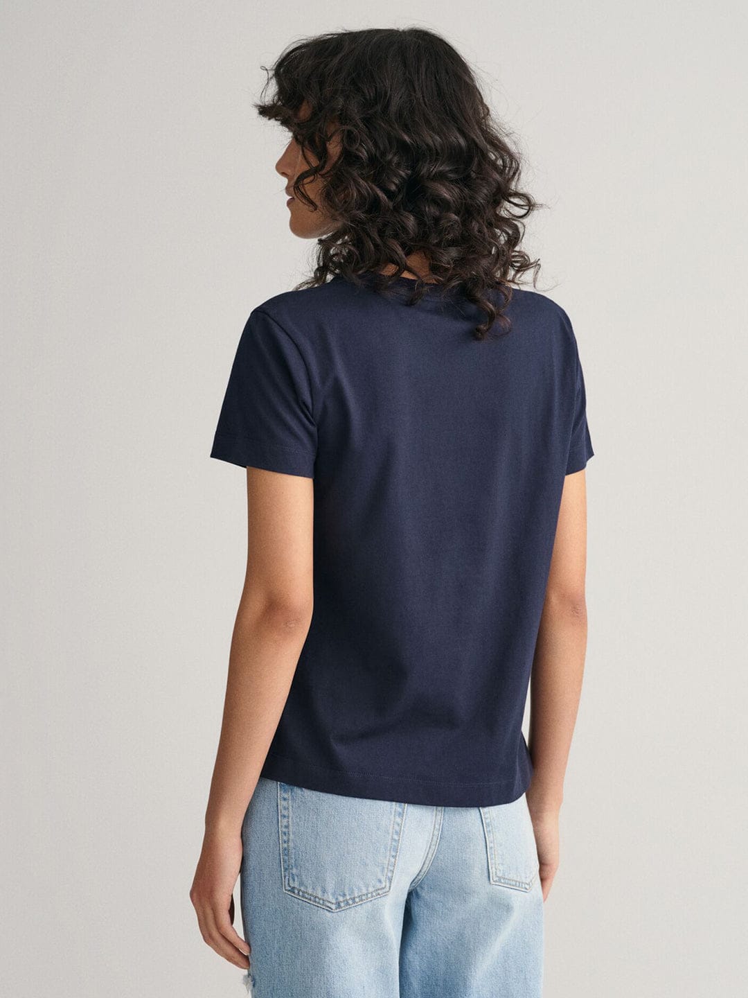Gant Women Blue Solid Crew Neck Tshirt