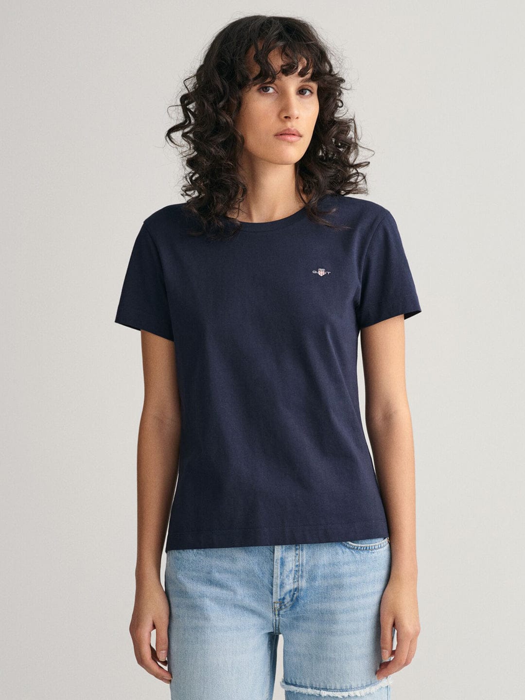 Gant Women Blue Solid Crew Neck Tshirt