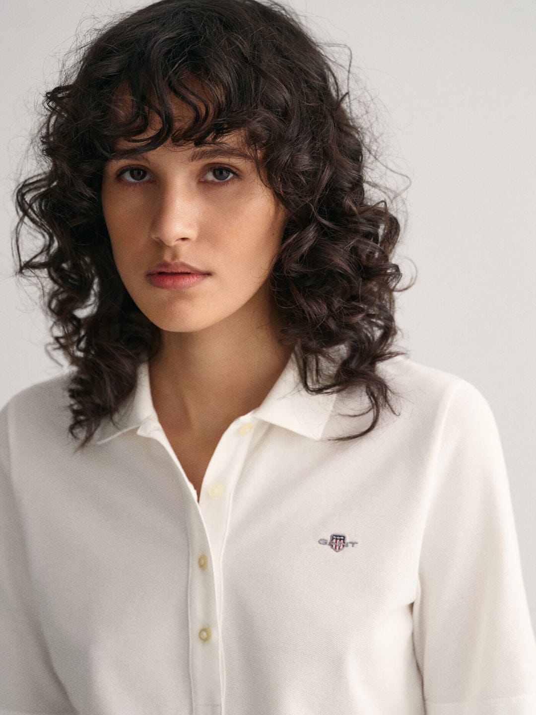 Gant Women White Solid Polo Tshirt