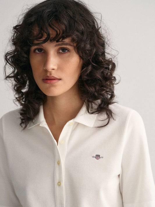 Gant Women White Solid Polo Tshirt